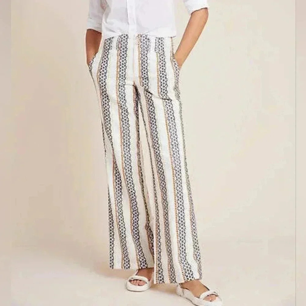 EUC Anthropologie Boho 100% Cotton eyelet wide-leg pants. Size 4